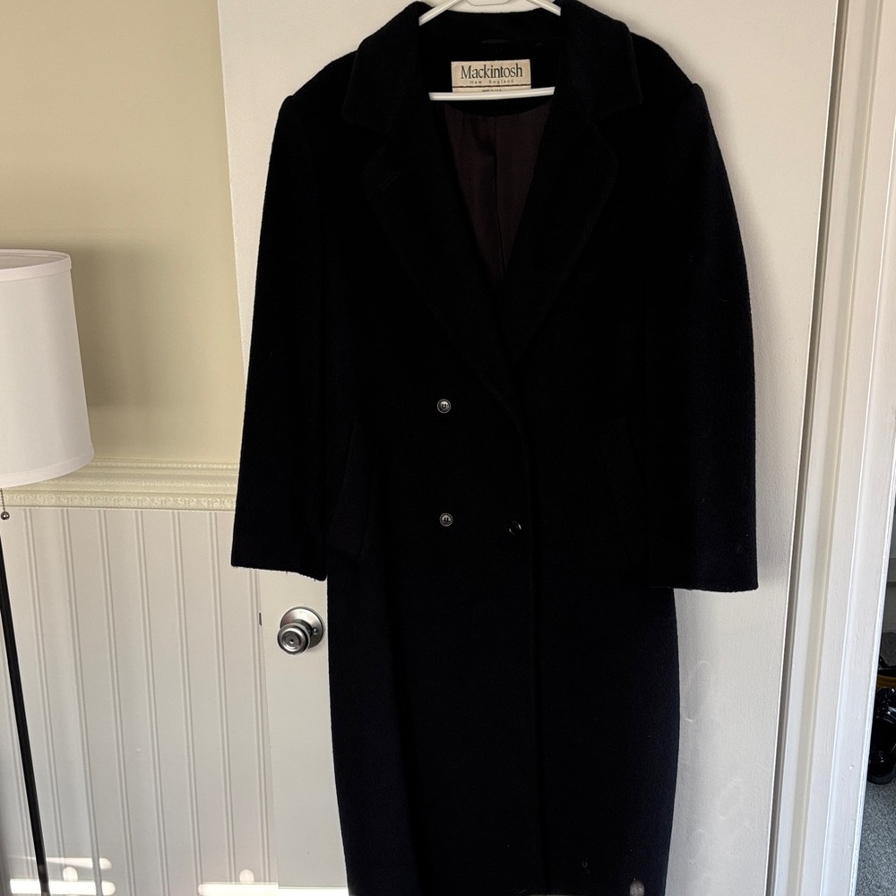 Women's Black Double-Breasted Coat Mackintosh Size 10